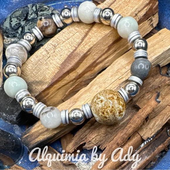 Multicolored amazonite and Jasper chunky / Maximalist/handmade bracelet - Picture 1 of 5